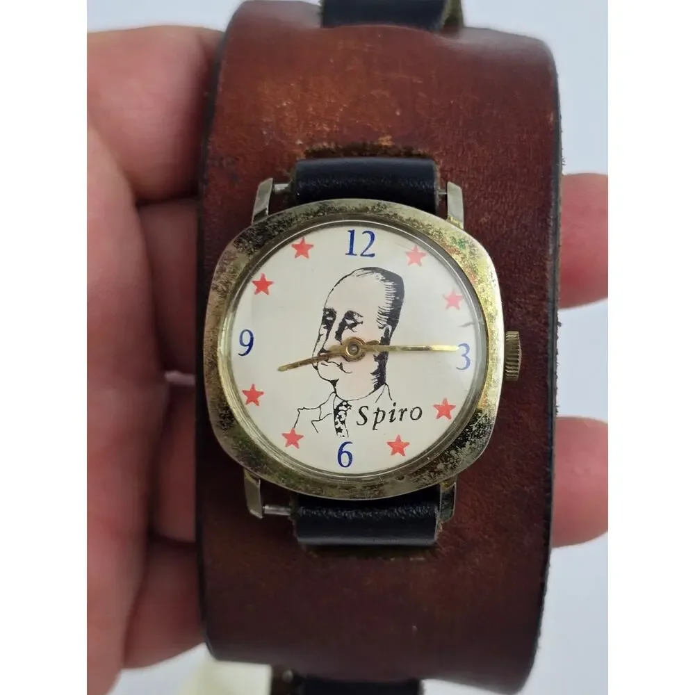 Vintage Spiro Agnew Mechanical Watch w/ Leather wrap wrist bracelet not working